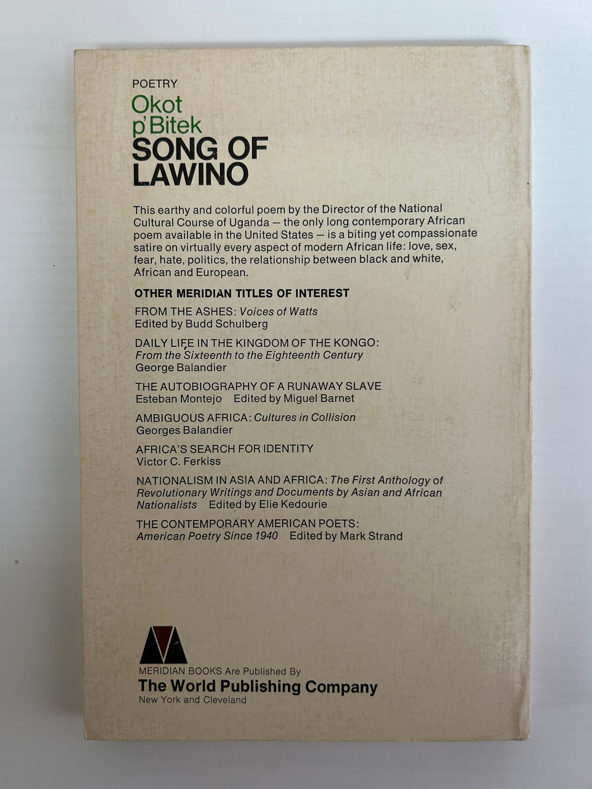 Okot p'Bitek - Song of Lawino: An African Lament